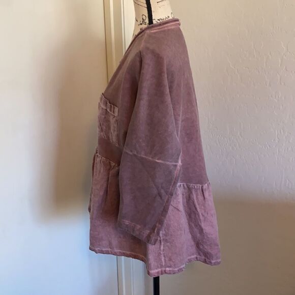 Anthropologie Postmark Purple Pullover Distressed Top Boho Casual Relaxed - Picture 2 of 9